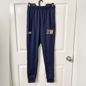 New Balance Navy Joggers XS • Athletic Sweatpants • USA Flag Logo • Tapered Fit